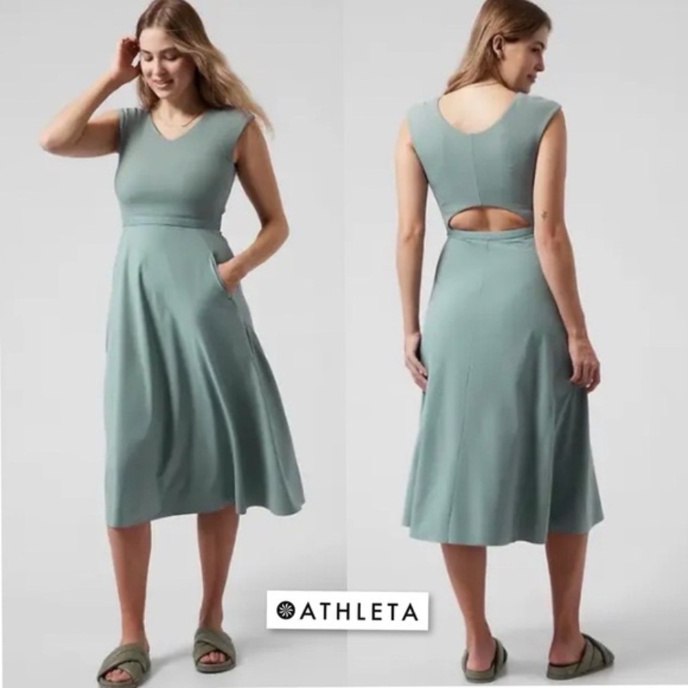 NWT ATHLETA Ryder Dress S Tall Minimalistic Grey Green Pockets